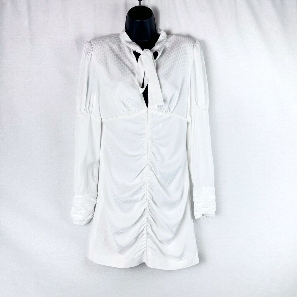 ALEXIS Lindon White Jacquard Shirt Mini Dress Long Sleeve Cocktail Bridal Large - Picture 2 of 8